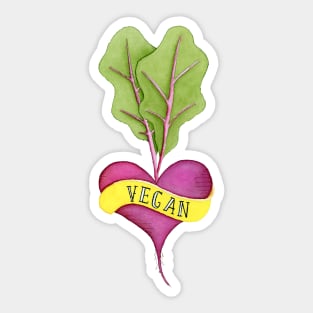 VEGAN HEART BEAT - Watercolor Version - Traditional Tattoo Style Sticker